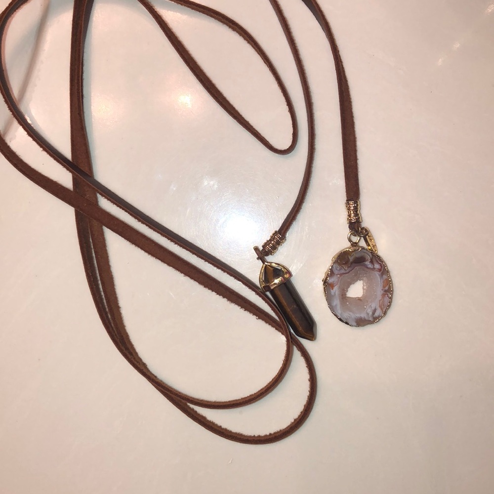 brown leather wrap necklace with stones